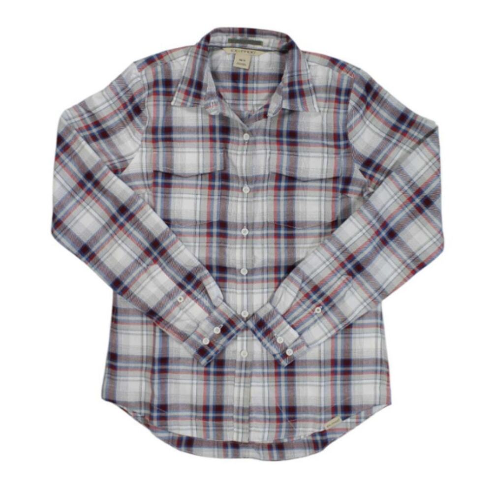 ExOfficio Madison Midweight Flannel LS Shirt Women Small White Plaid $85 MSRP